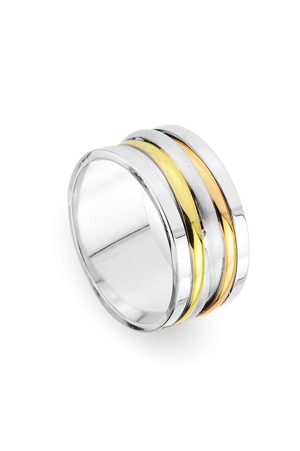 9ct White & Yellow & Rose Gold Round Zirconia Wedding Ring Exotic Forest view 3