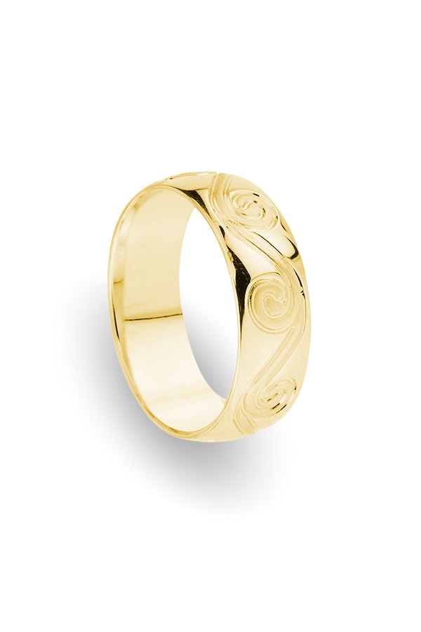 14k Oro Amarillo Anillo Boda Hombre Exotic Swirl