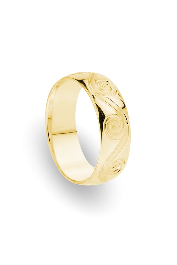 18k Yellow Gold Men's Wedding Ring Exotic Swirl