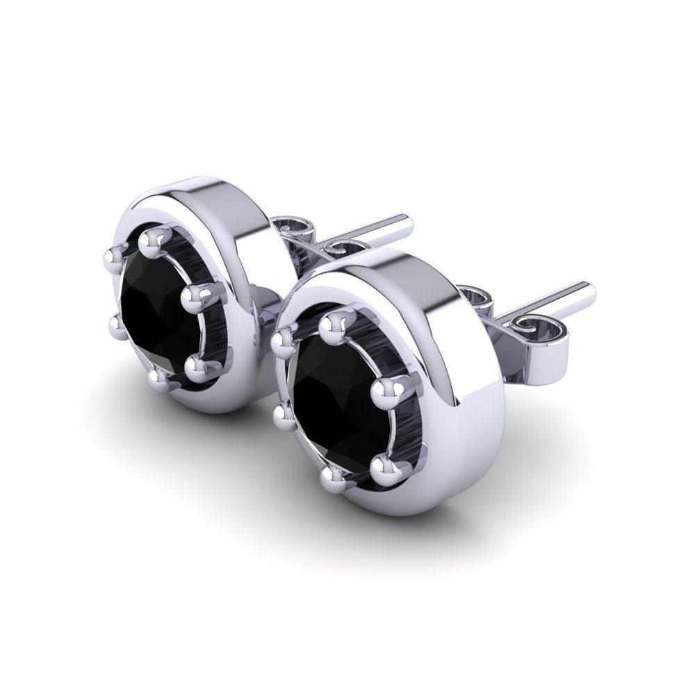14k Oro Blanco Zafiro negro Pendiente de mujer Terlan
