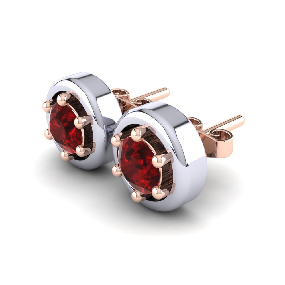 18k Oro Blanco & Rosa Rubí (Creado en laboratorio) Pendiente de mujer Terlan