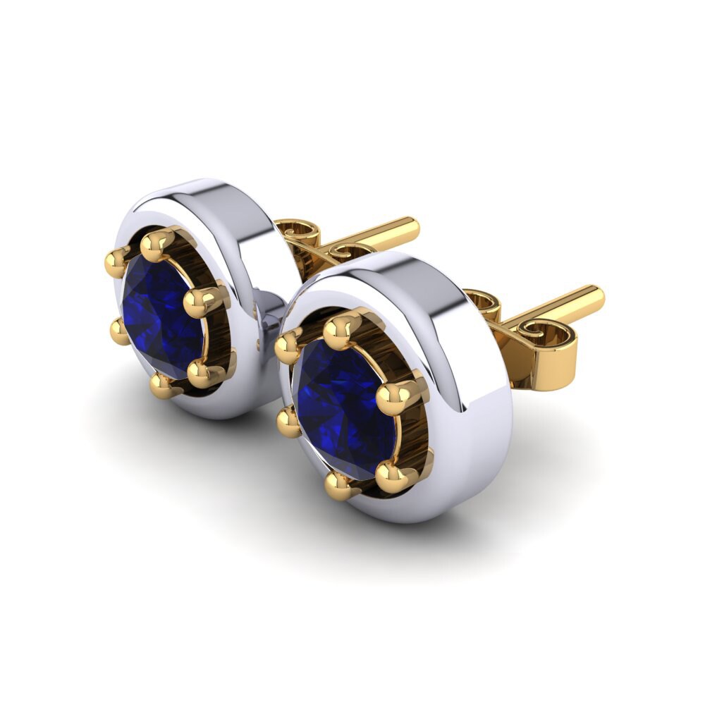 18k Oro Blanco & Amarillo Safiro (Creado en Laboratorio) Pendiente de mujer Terlan