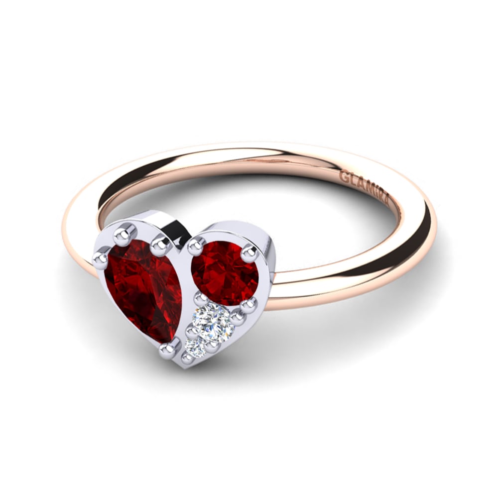 9ct Rose & White Gold Red Zirconia Ring Vitalba
