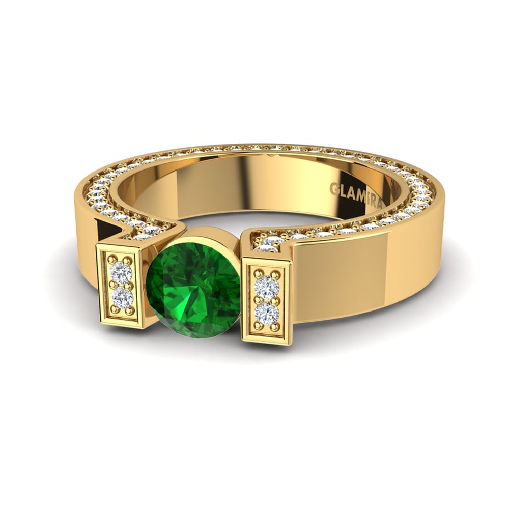 Bagues Or Jaune 18k Émeraude (créée en laboratoire) Tension
