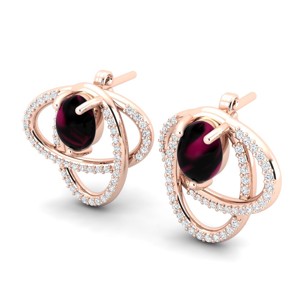 18k Oro Rosa Granate Rhodolite Cabujón Pendiente de mujer Abanelis