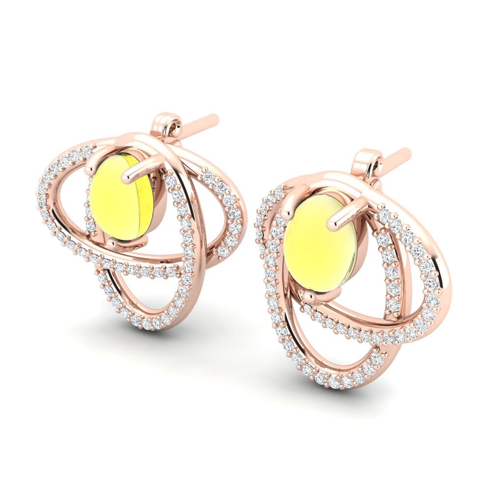 18ct Rose Gold Cabochon Lemon Topaz Women's Earring Abanelis