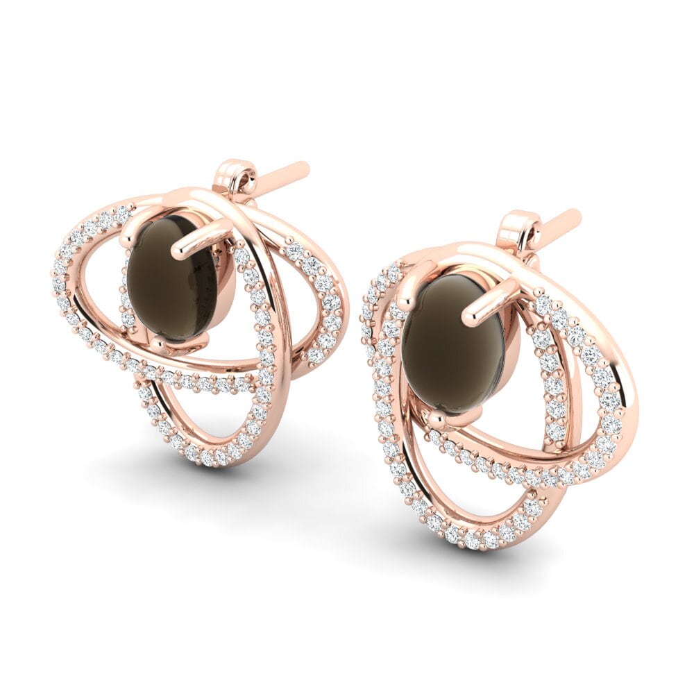 14ct Rose Gold Cabochon Smoky Topaz Women's Earring Abanelis