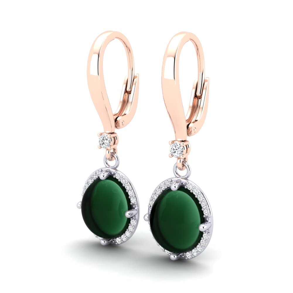 14k Oro Blanco & Rosa Esmeralda Cabujón Pendiente de mujer Abbisha