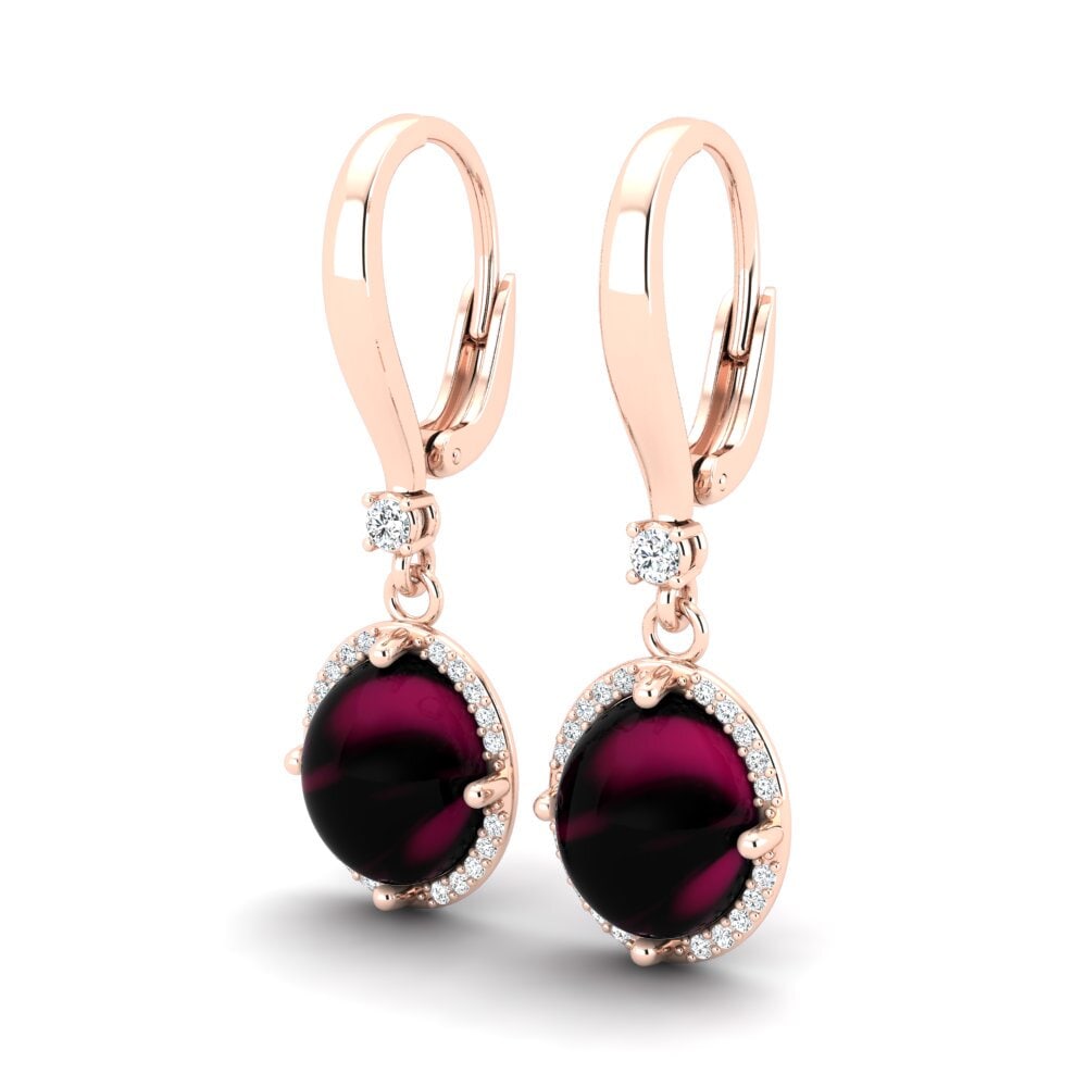 18k Oro Rosa Granate Rhodolite Cabujón Pendiente de mujer Abbisha