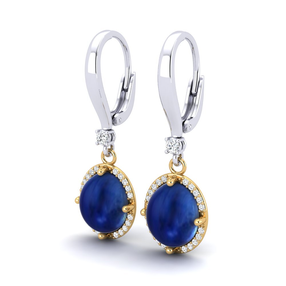 14K Yellow & White Gold Cabochon Sapphire Earring Abbisha