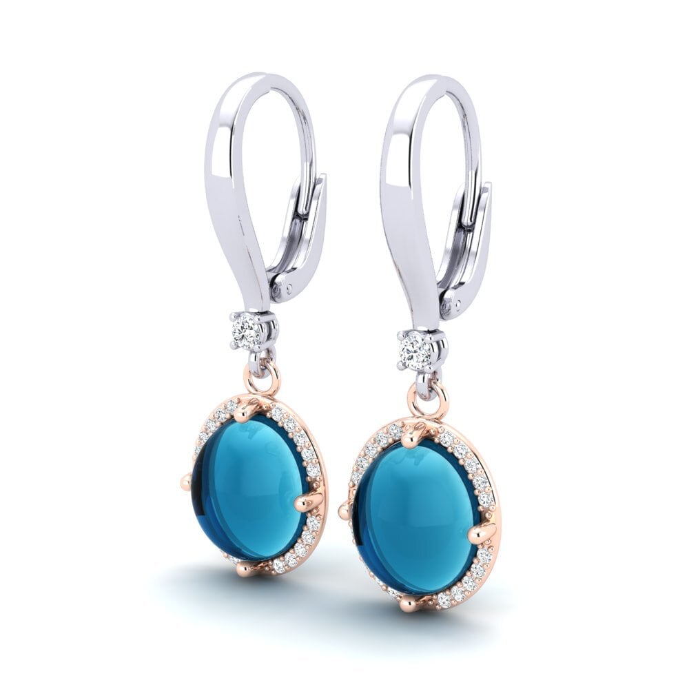 585 Ros & Putih Emas Topaz Biru Cabochon Anting-anting wanita Abbisha