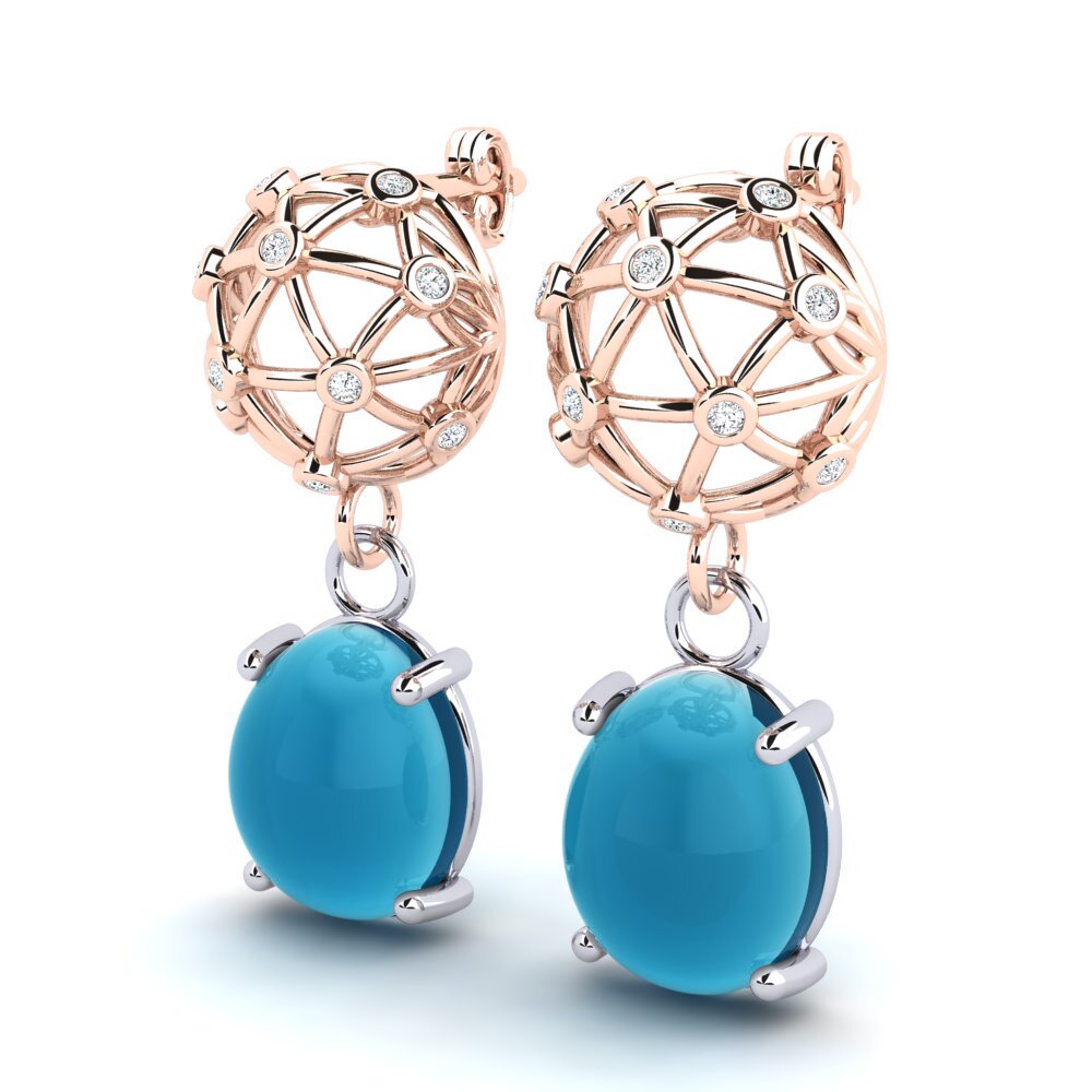 585 Ros & Putih Emas Topaz Biru Cabochon Anting-anting wanita Abdely