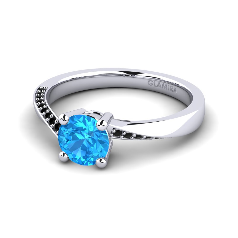 18k Oro Blanco Topacio azul Anillo de compromiso Abella 0.8crt