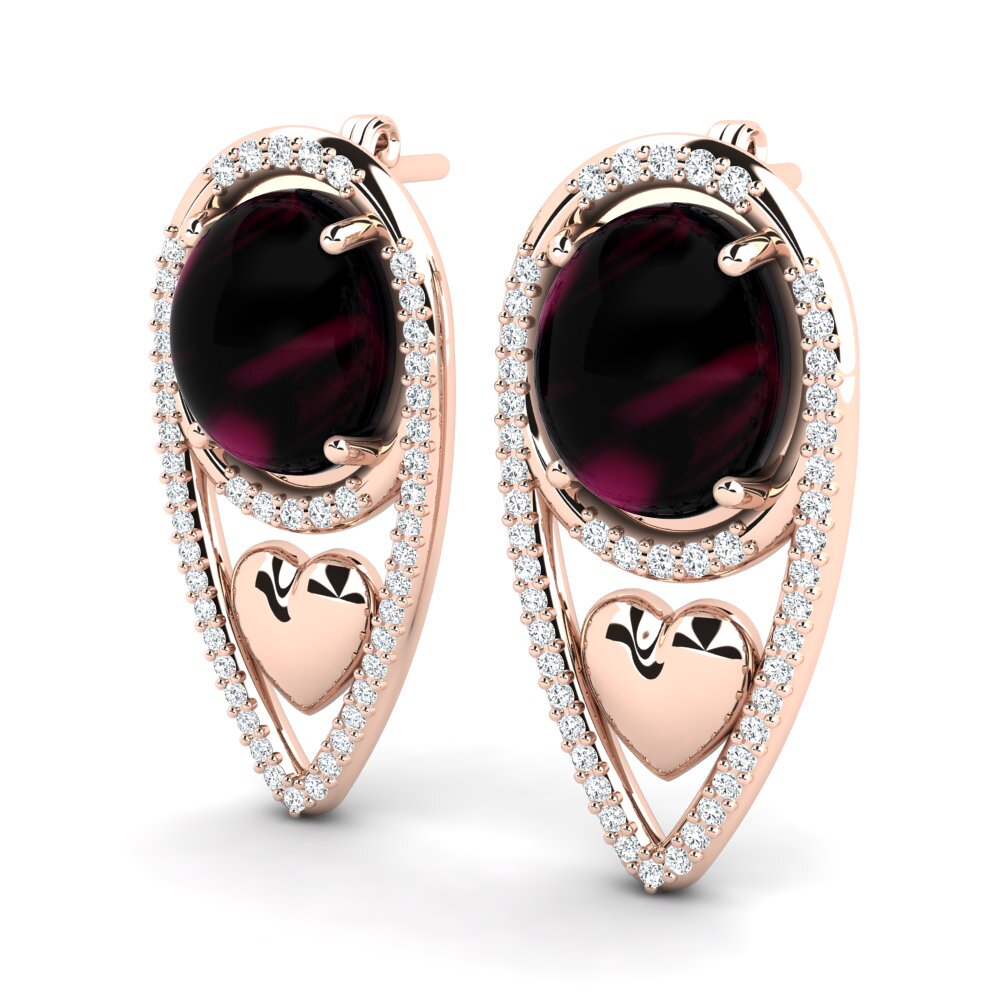 18k Oro Rosa Granate Rhodolite Cabujón Pendiente de mujer Acakina
