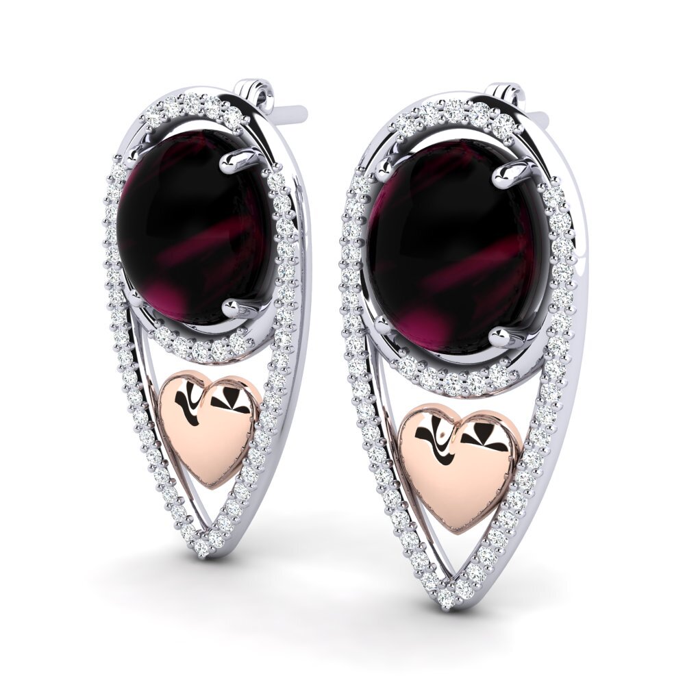 14ct White / Rose Gold Cabochon Rhodolite Garnet Women's Earring Acakina