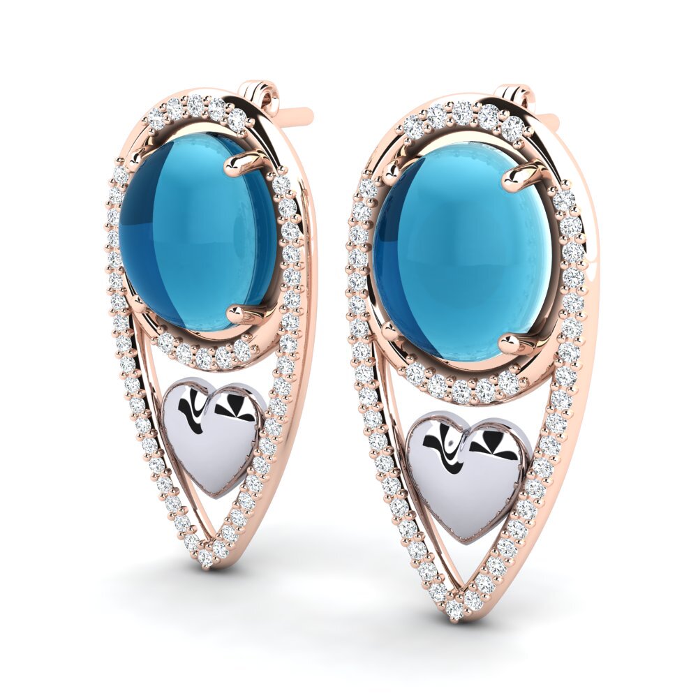585 Ros & Putih Emas Topaz Biru Cabochon Anting-anting wanita Acakina