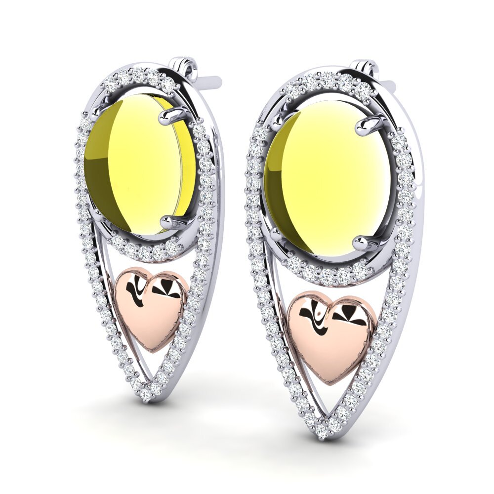 14k White & Rose Gold Cabochon Lemon Topaz Women's Earring Acakina