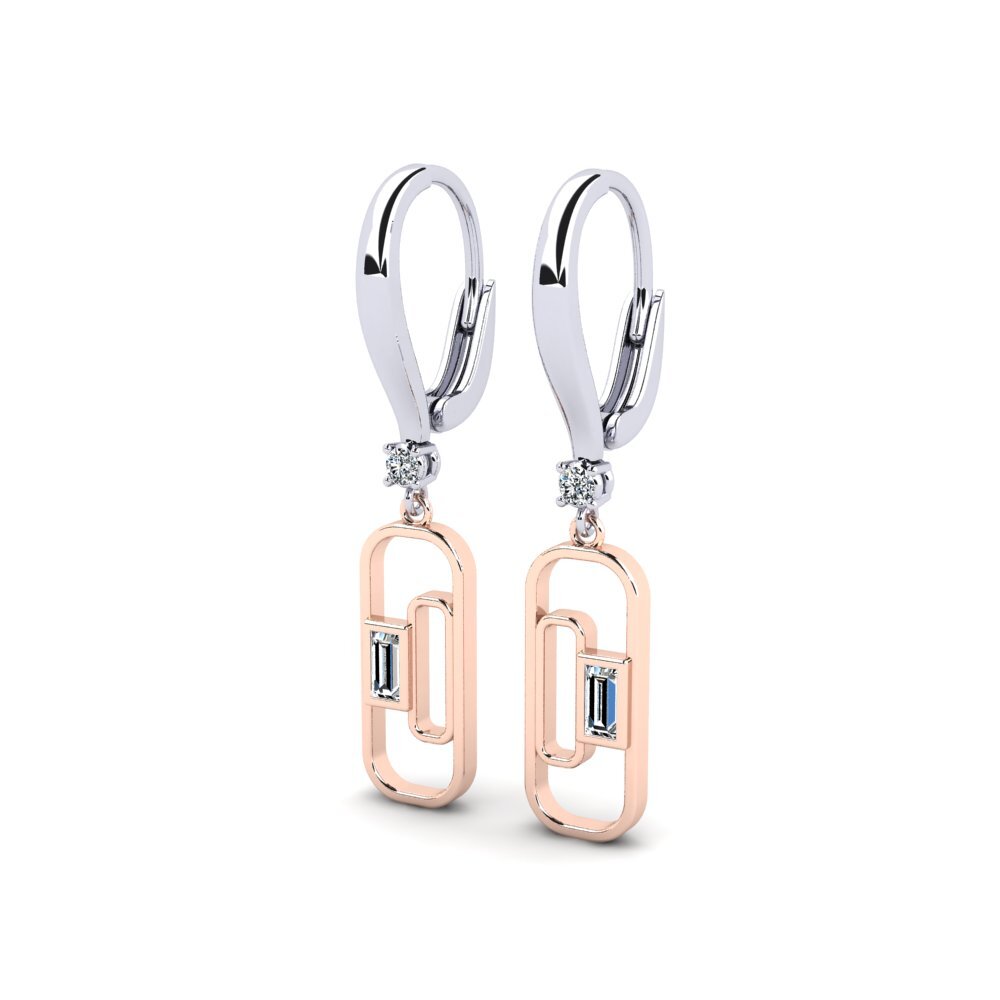 14k Oro Blanco / Rosa Baguette Pendiente de mujer Accruement
