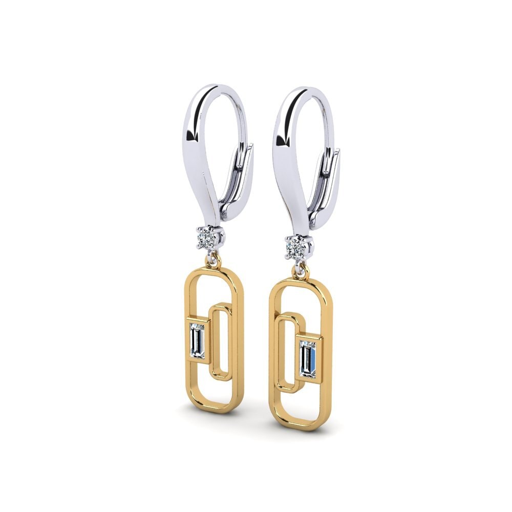 14k Oro Blanco & Amarillo Baguette Pendiente de mujer Accruement