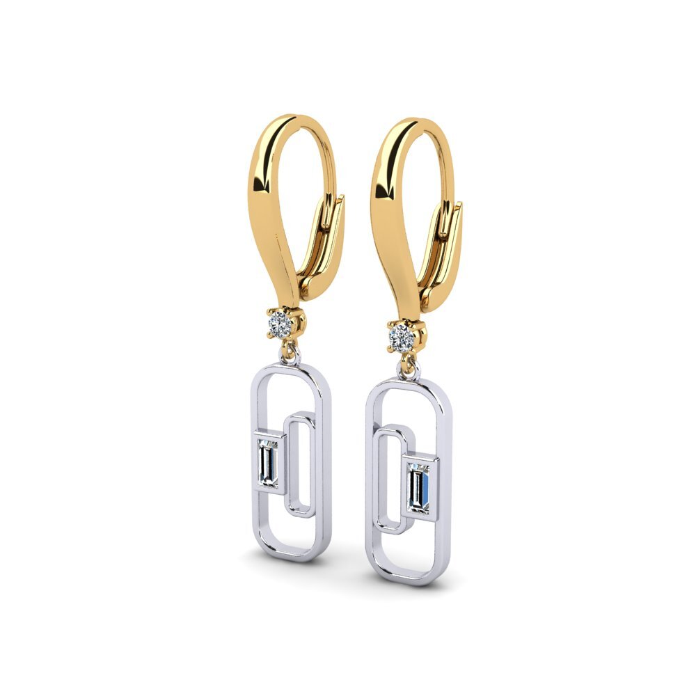14k Oro Amarillo/Blanco Baguette Pendiente de mujer Accruement