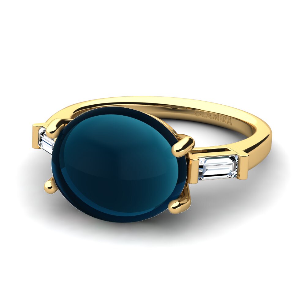14K Geel Goud Cabochon Blauwe London Topaas Ringen Achanda