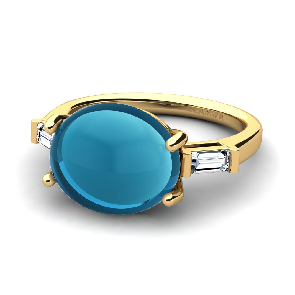 9k Oro Amarillo Topacio Azul Cabujón Anillo Achanda