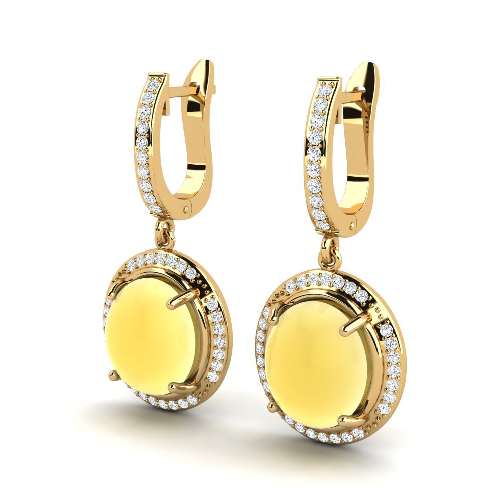 14k Oro Amarillo Citrino Cabujón Pendiente de mujer Achima