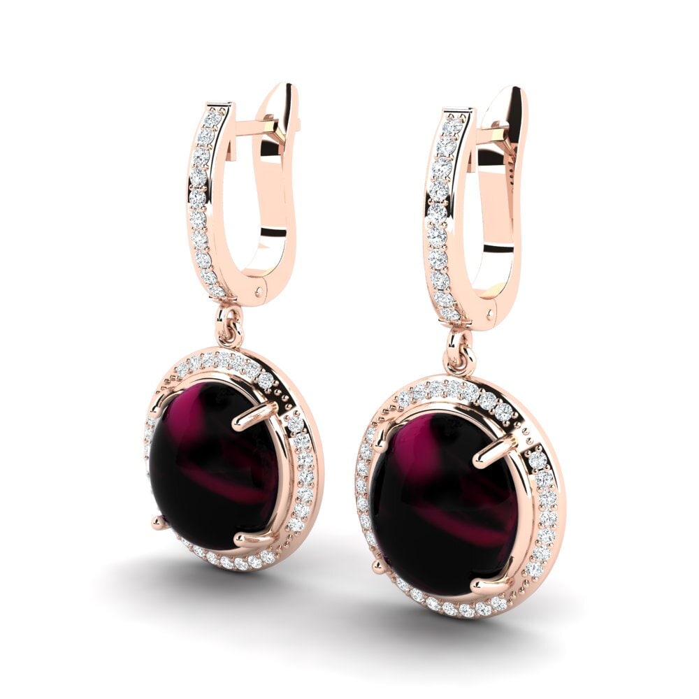 18k Oro Rosa Granate Rhodolite Cabujón Pendiente de mujer Achima