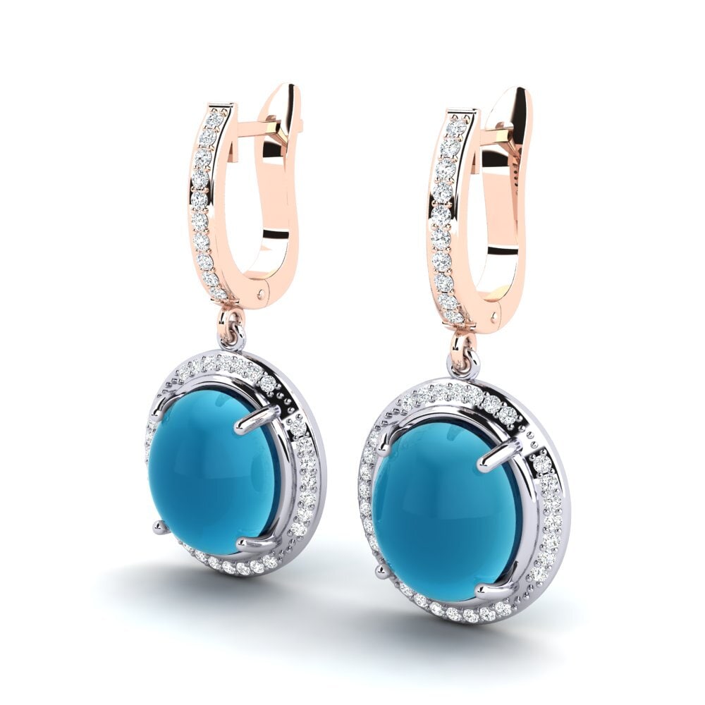 585 Ros & Putih Emas Topaz Biru Cabochon Anting-anting wanita Achima