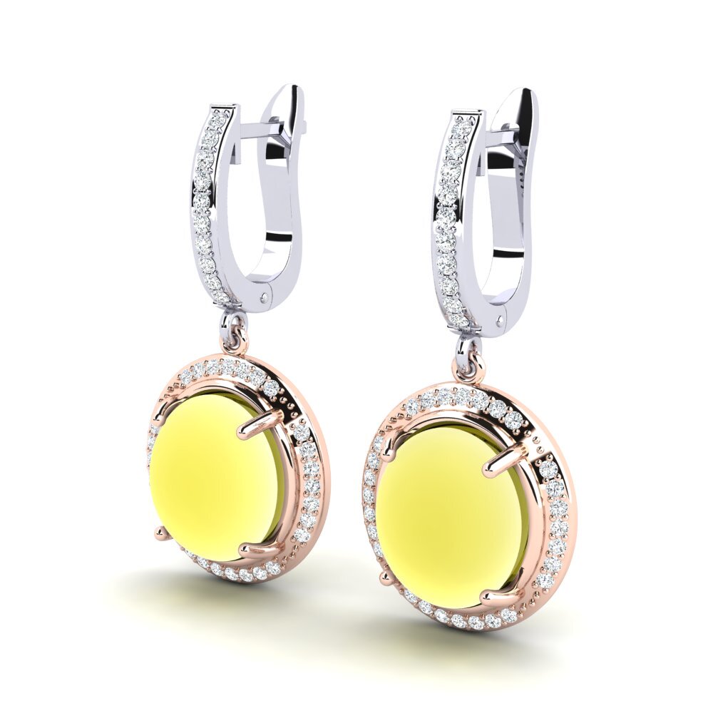 14k White & Rose Gold Cabochon Lemon Topaz Women's Earring Achima