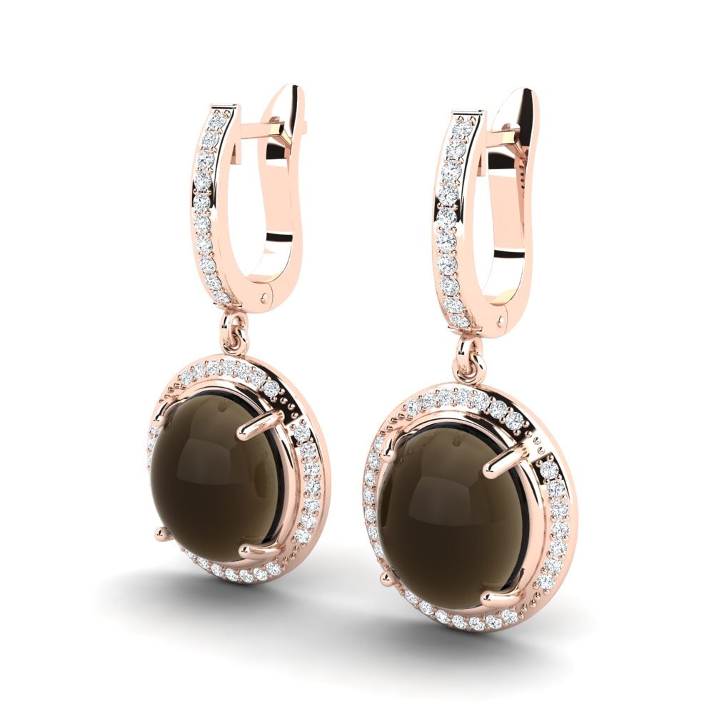 14ct Rose Gold Cabochon Smoky Topaz Women's Earring Achima