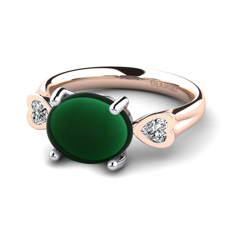 Bagues Or Rose& Blanc 18k Émeraude Cabochon Cabochon