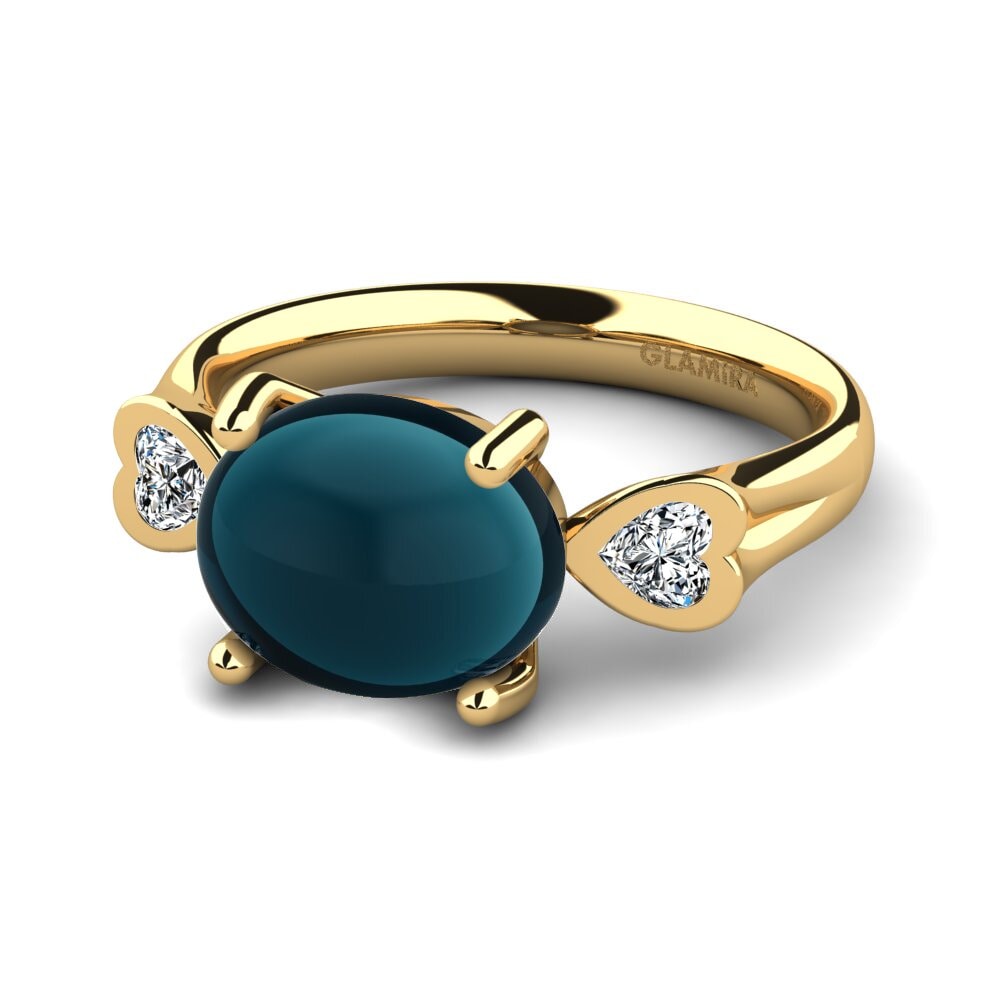 14K Geel Goud Cabochon Blauwe London Topaas Ringen Achintya