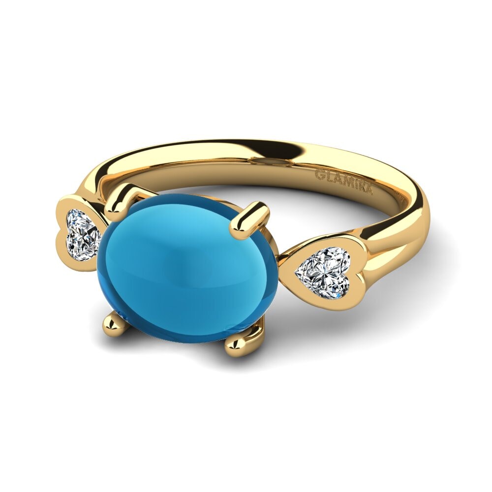 9k Oro Amarillo Topacio Azul Cabujón Anillo Achintya