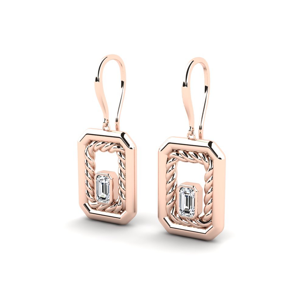 14k Oro Rosa Esmeralda Pendiente de mujer Aciloear