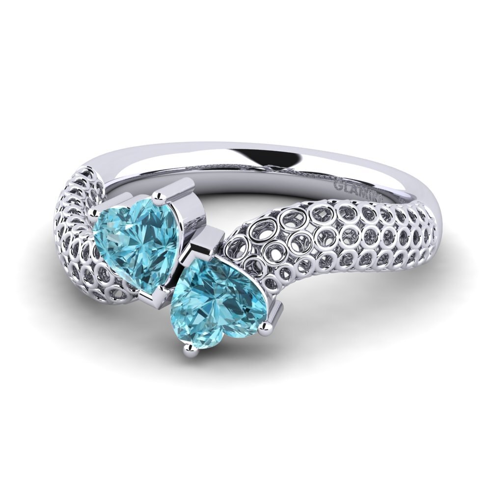 9k Oro Blanco Circón Azul Anillo de compromiso Aconit