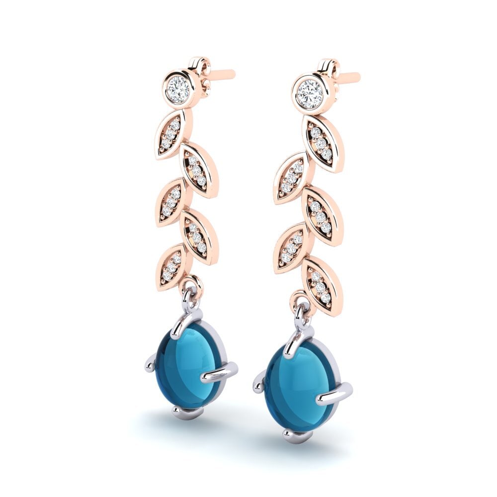 585 Ros & Putih Emas Topaz Biru Cabochon Anting-anting wanita Adairyn