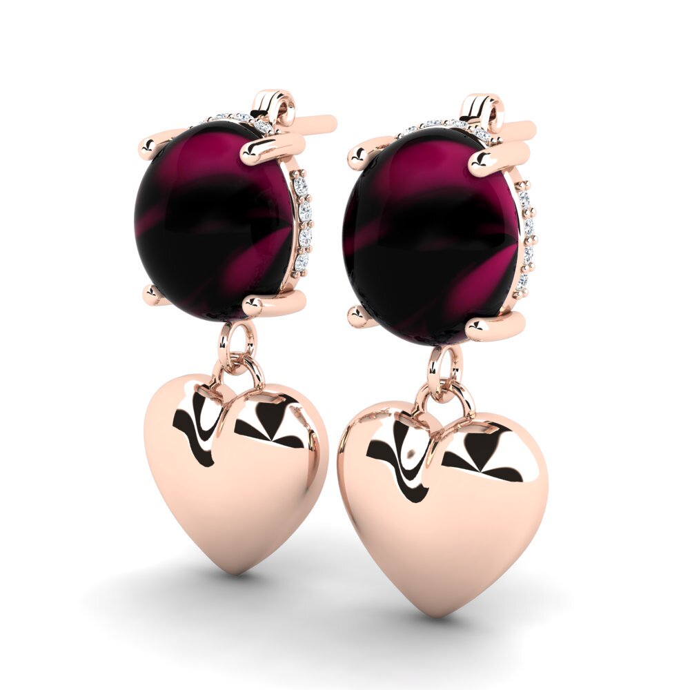 18k Oro Rosa Granate Rhodolite Cabujón Pendiente de mujer Adareli