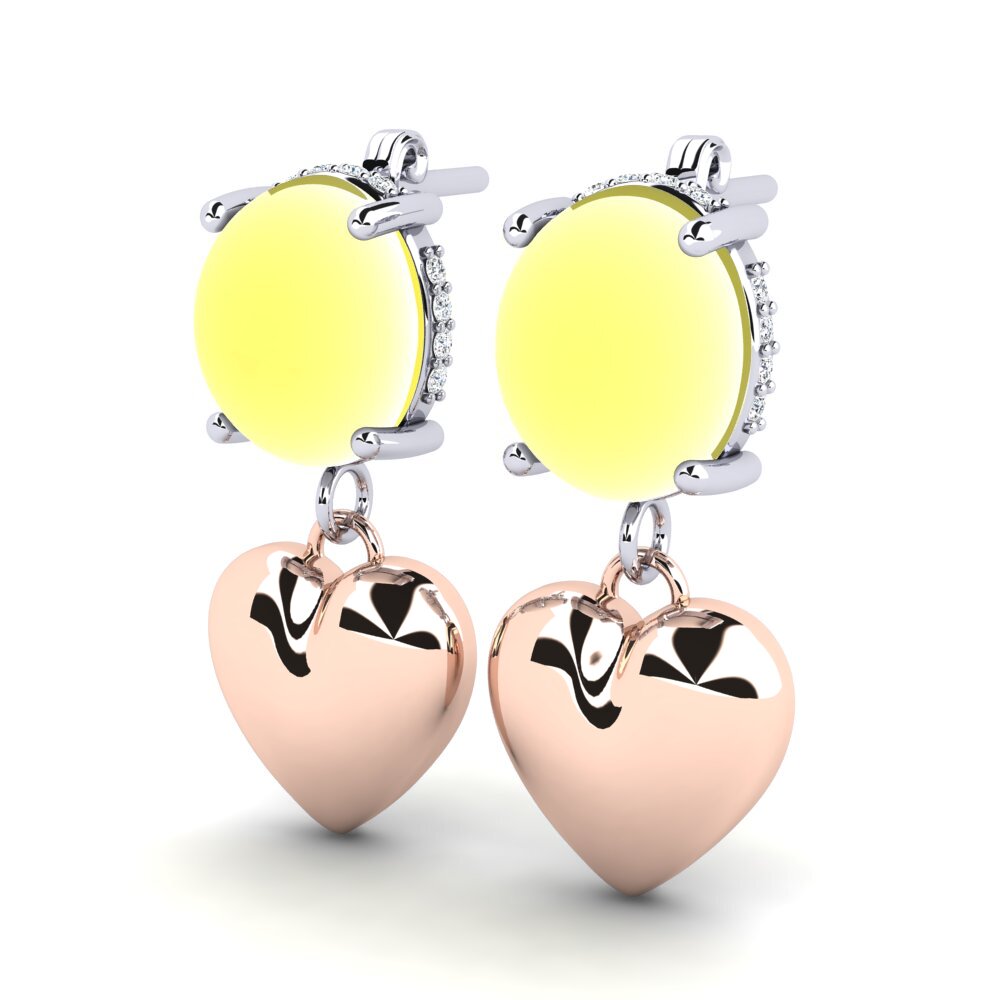 14k White & Rose Gold Cabochon Lemon Topaz Women's Earring Adareli