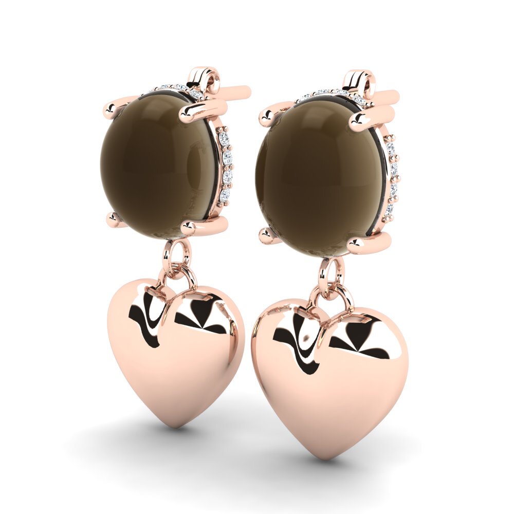 14ct Rose Gold Cabochon Smoky Topaz Women's Earring Adareli