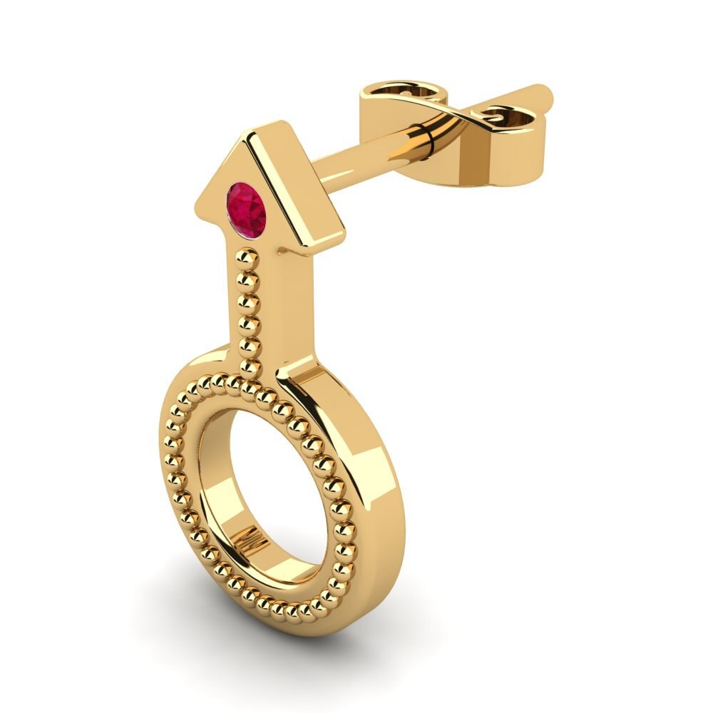 9ct Yellow Gold Ruby Men's Earring Adeo