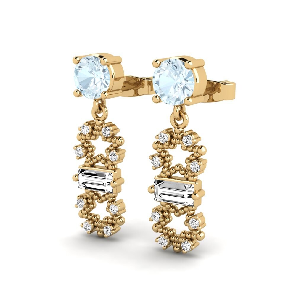 14ct Yellow Gold Aquamarine Women's Earring Adewse
