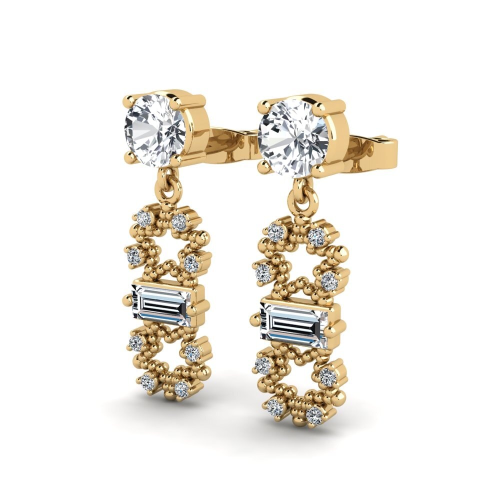 14ct Yellow Gold White Zircon Women's Earring Adewse