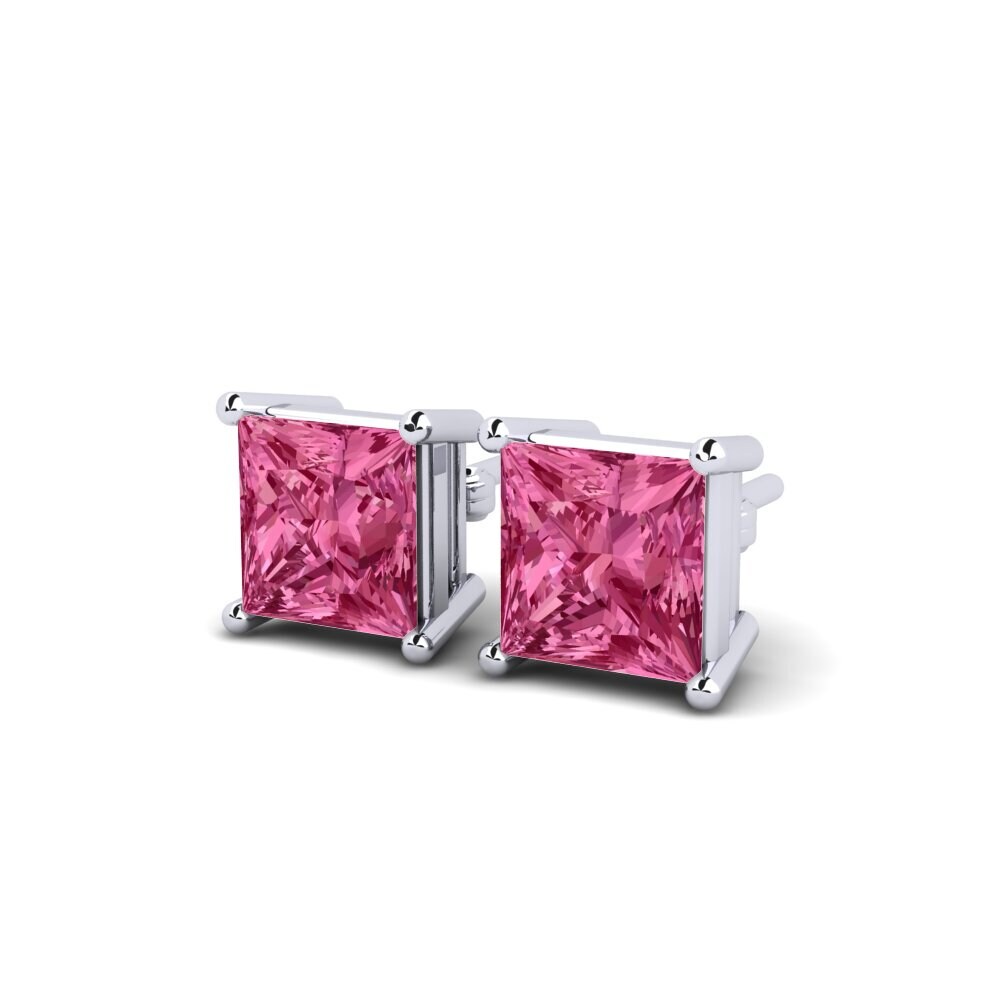 Ouro Branco 9K Turmalina Rosa Brincos Feminino Adie