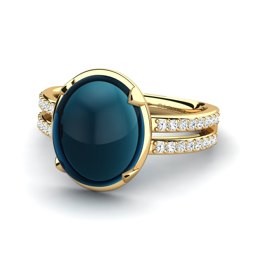 14K Geel Goud Cabochon Blauwe London Topaas Ringen Adielle