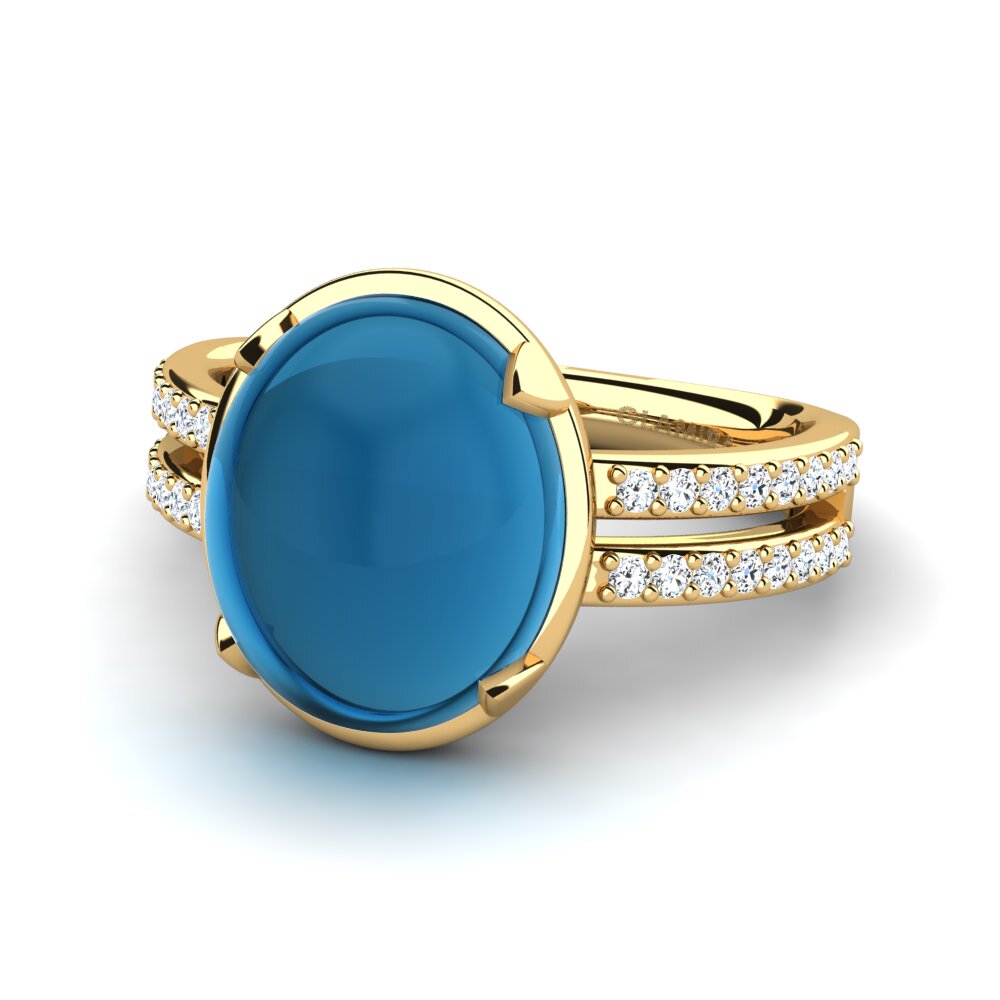 9k Oro Amarillo Topacio Azul Cabujón Anillo Adielle