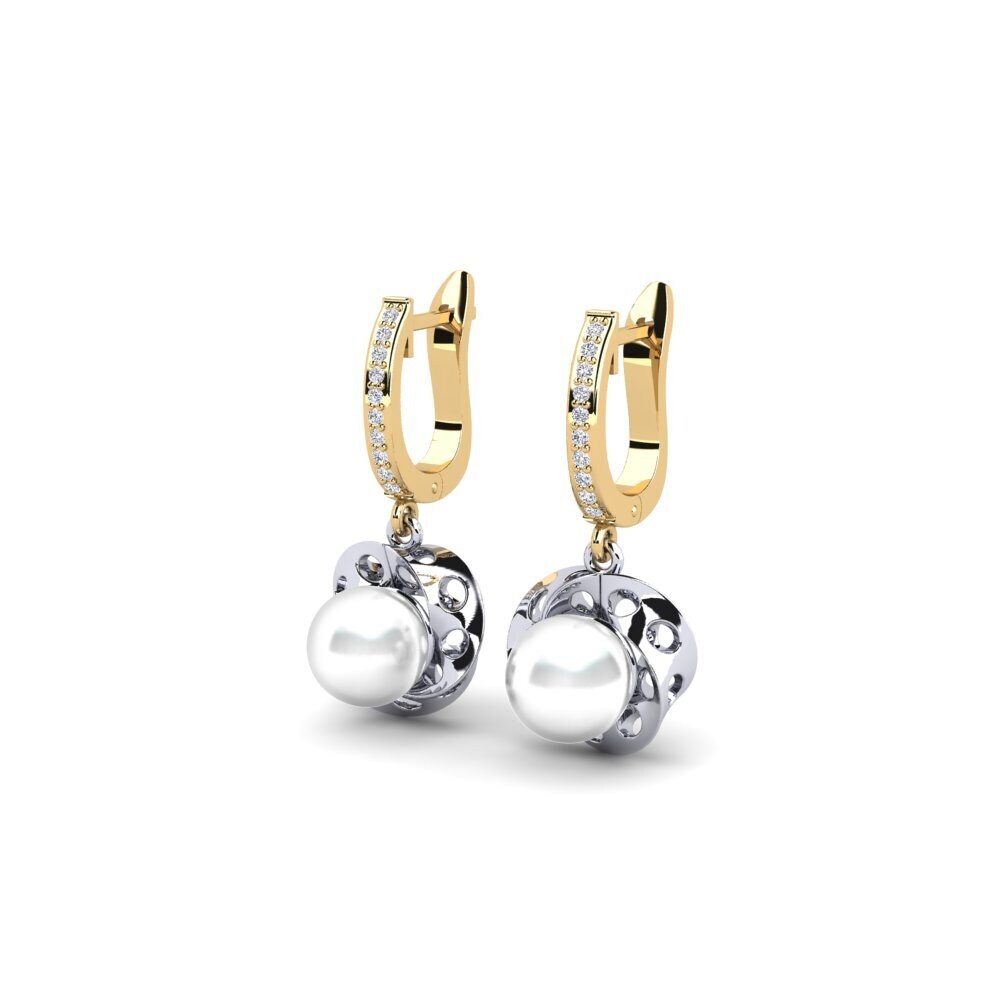 14k Oro Amarillo & Blanco Diamante cultivado en laboratorio Pendiente de mujer Adinter