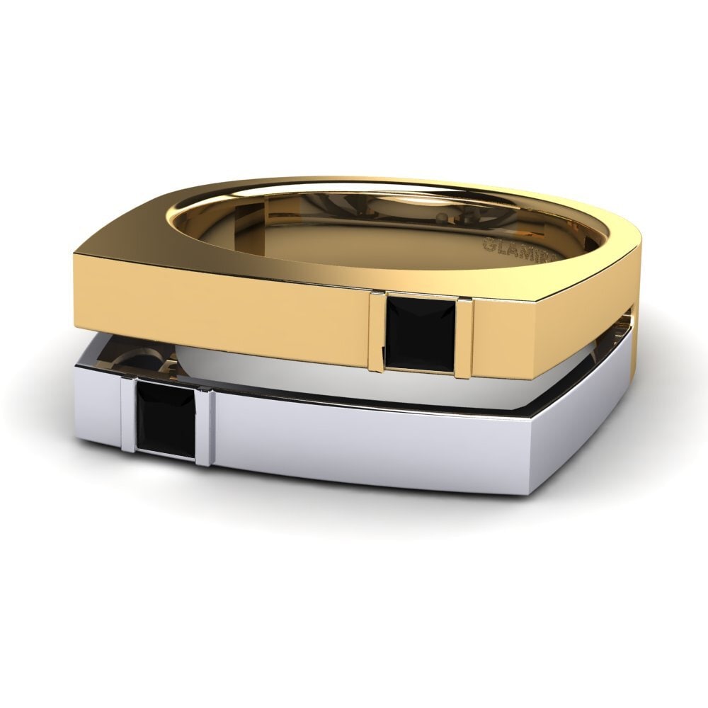 Oro Giallo & Bianco 375 Onice Nero Anello da uomo Admetus