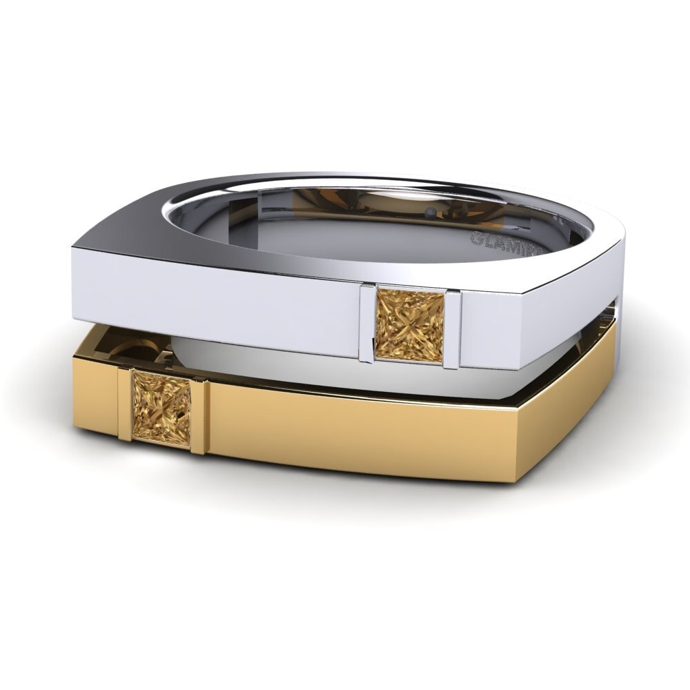 14k Oro Blanco & Amarillo Diamante Marrón Anillo de Hombre Admetus
