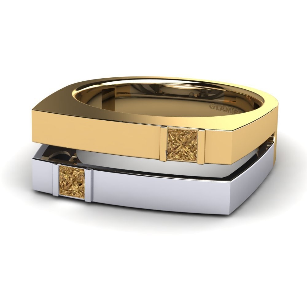 Oro Giallo & Bianco 375 Diamante Marrone Anello da uomo Admetus